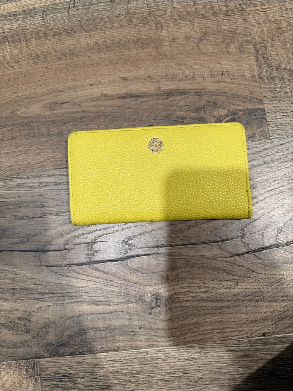 Yellow Leather Zip Wallet with Gold Logo